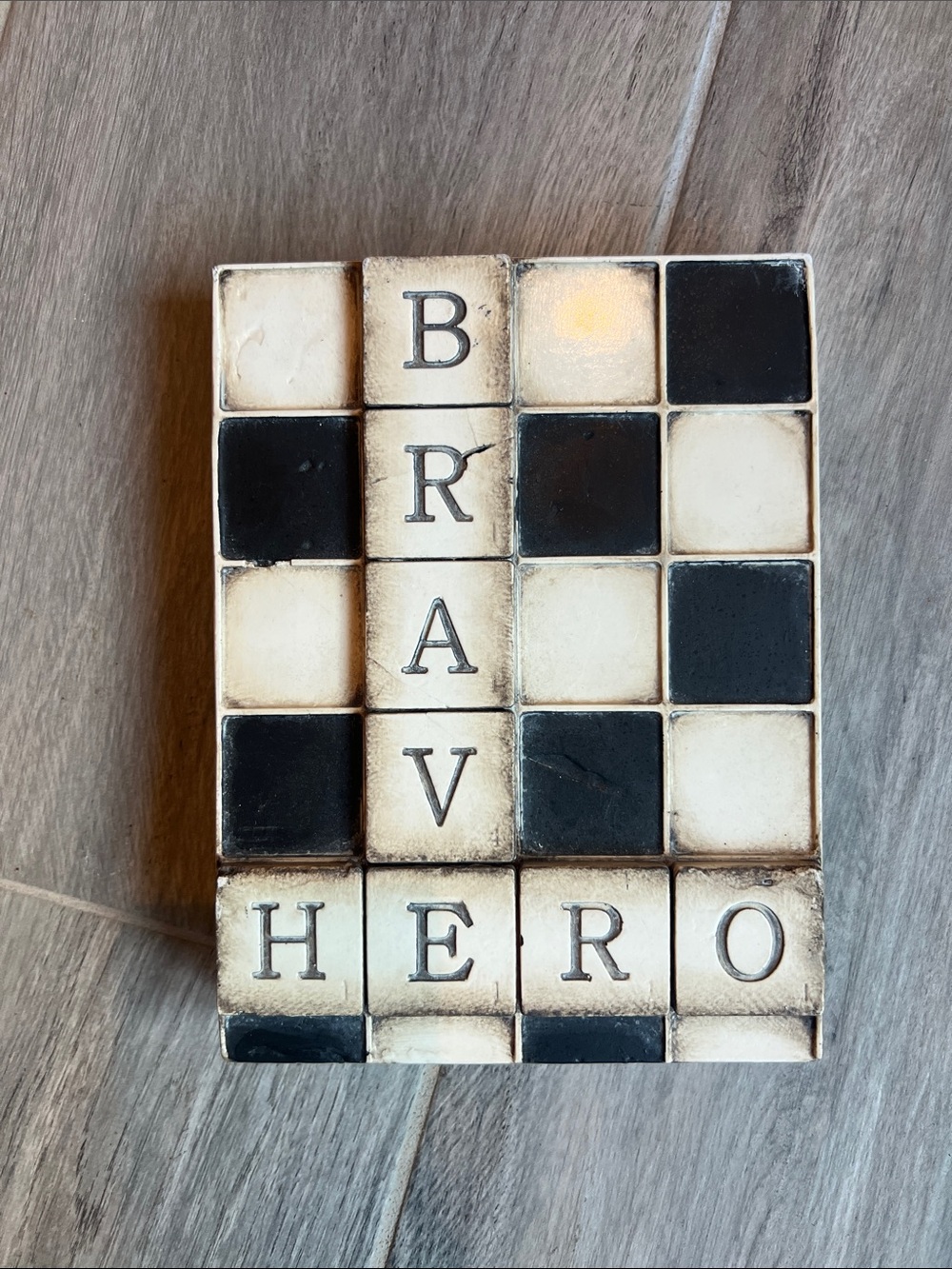Sid Dickens SIGNED! BRAVE HERO Decorative Tile Plaque in Black & Cream